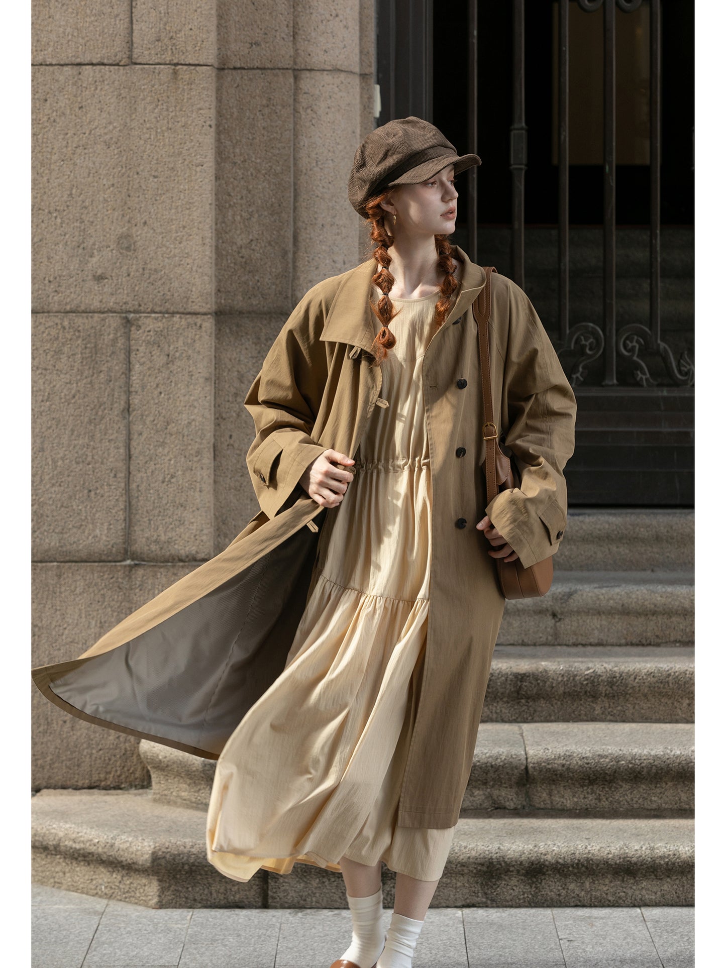 Belted Trench Coat In Cotton-Nylon Blend