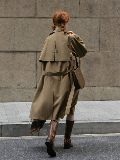 Belted Trench Coat In Cotton-Nylon Blend