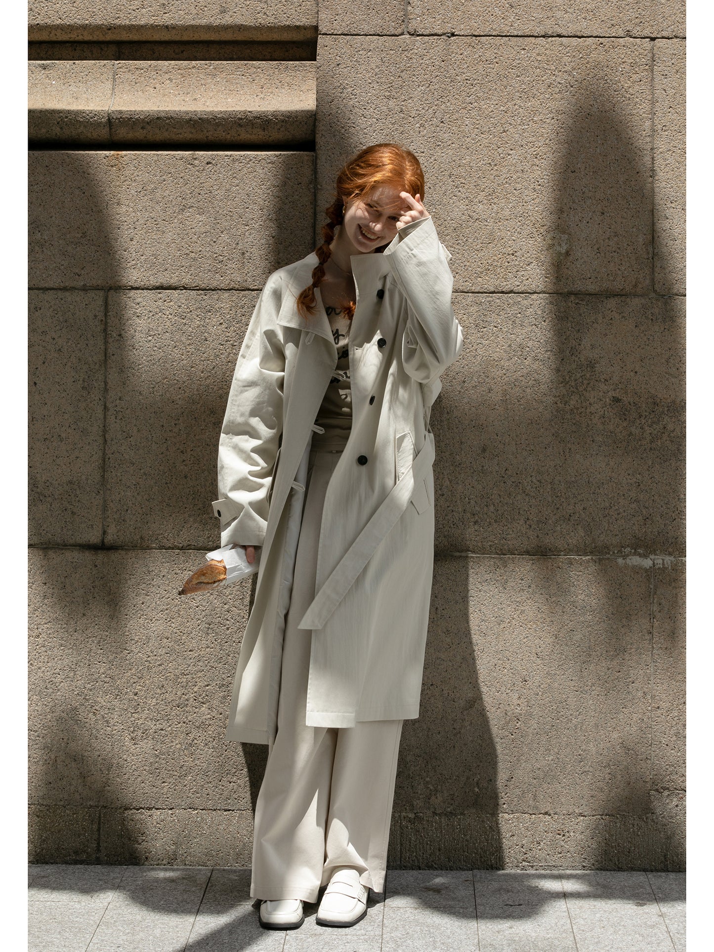 Belted Trench Coat In Cotton-Nylon Blend