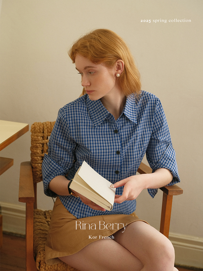 Short Fitted Plaid Shirt With Round Hem