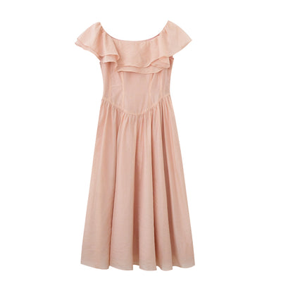 Ruffled Off-Shoulder Chiffon Dress