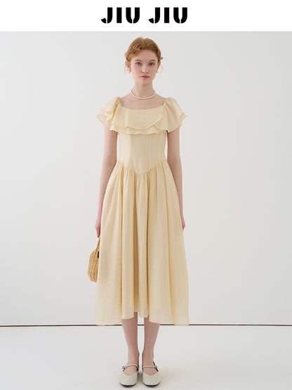 Ruffled Off-Shoulder Chiffon Dress