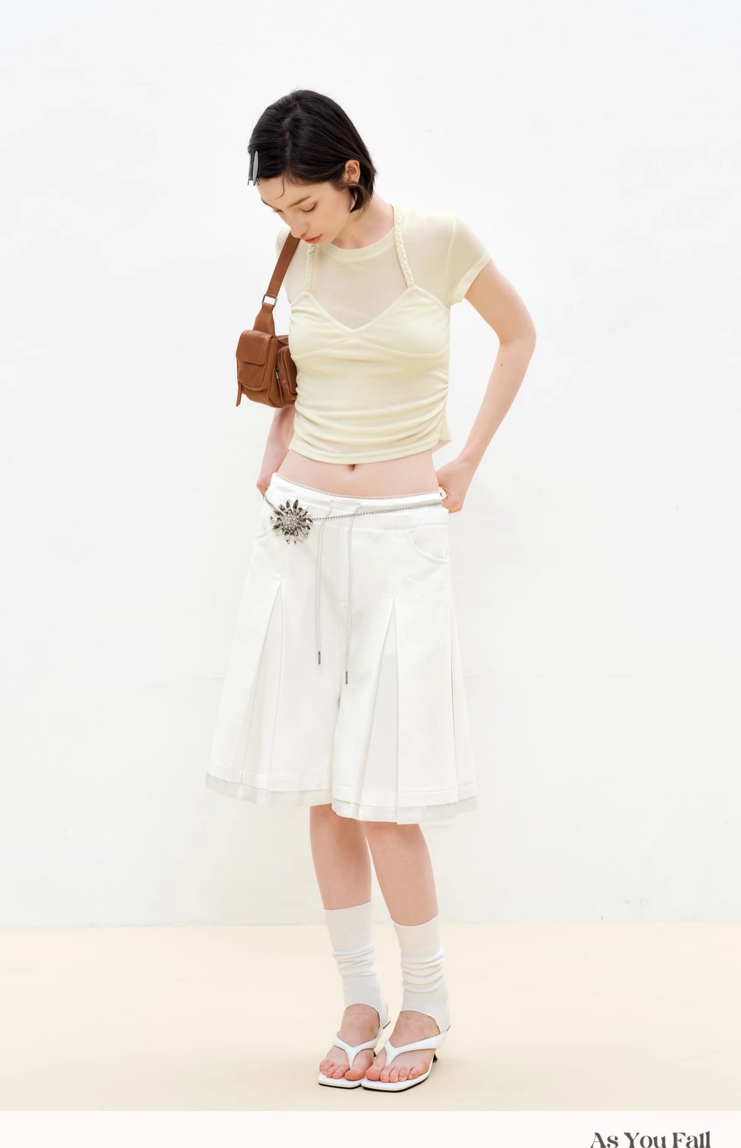 Pleated Faux-Layer Bermuda Shorts