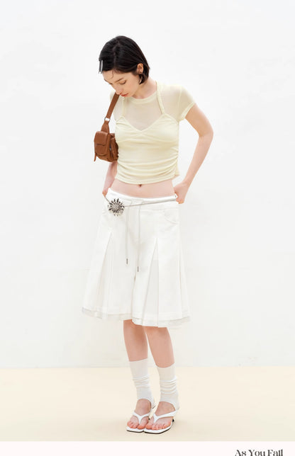 Pleated Faux-Layer Bermuda Shorts