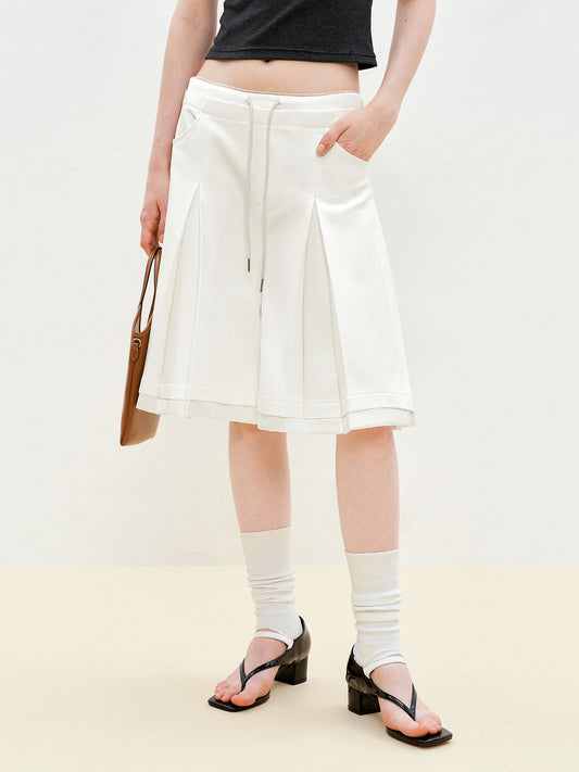 Pleated Faux-Layer Bermuda Shorts