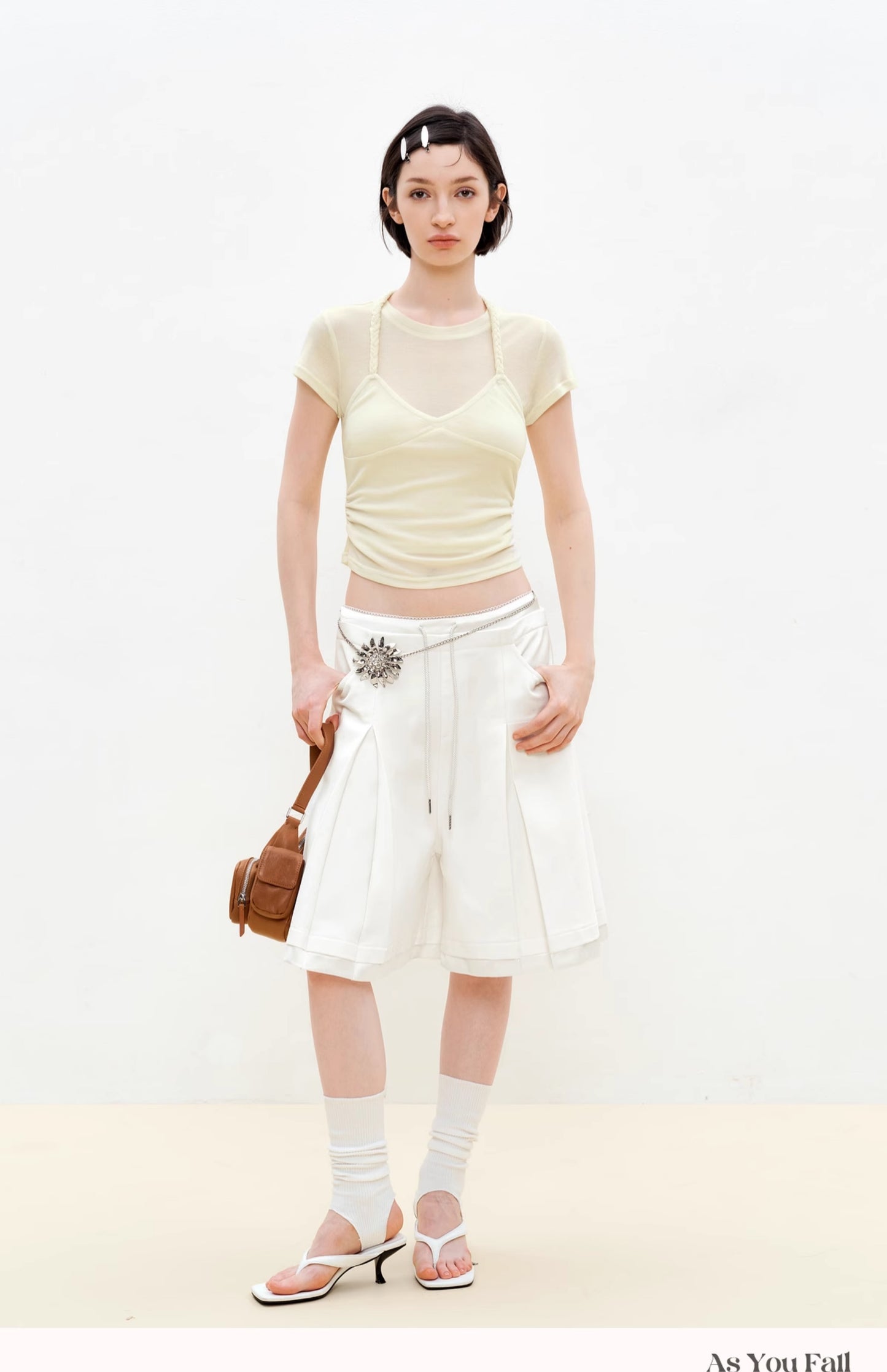 Pleated Faux-Layer Bermuda Shorts