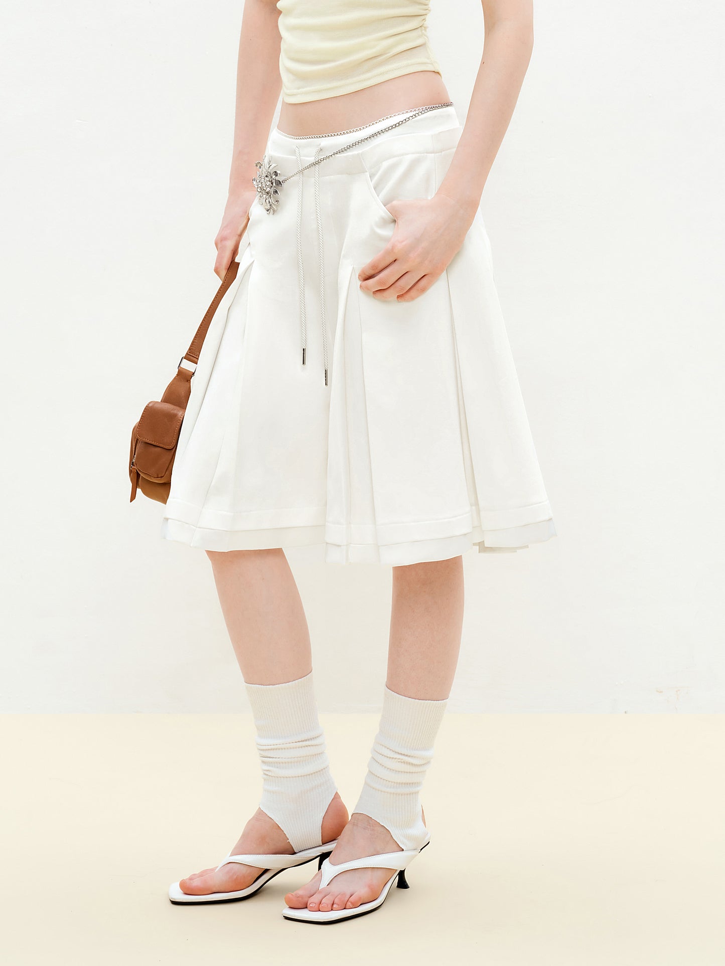 Pleated Faux-Layer Bermuda Shorts