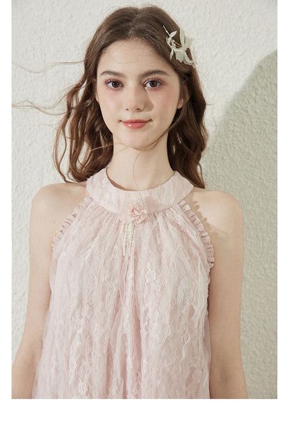 Lace Sleeveless Dress With Back Bow Detail
