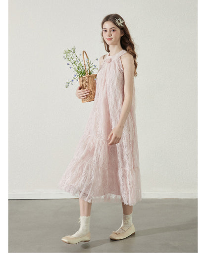 Lace Sleeveless Dress With Back Bow Detail