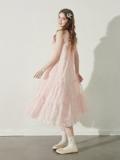Lace Sleeveless Dress With Back Bow Detail