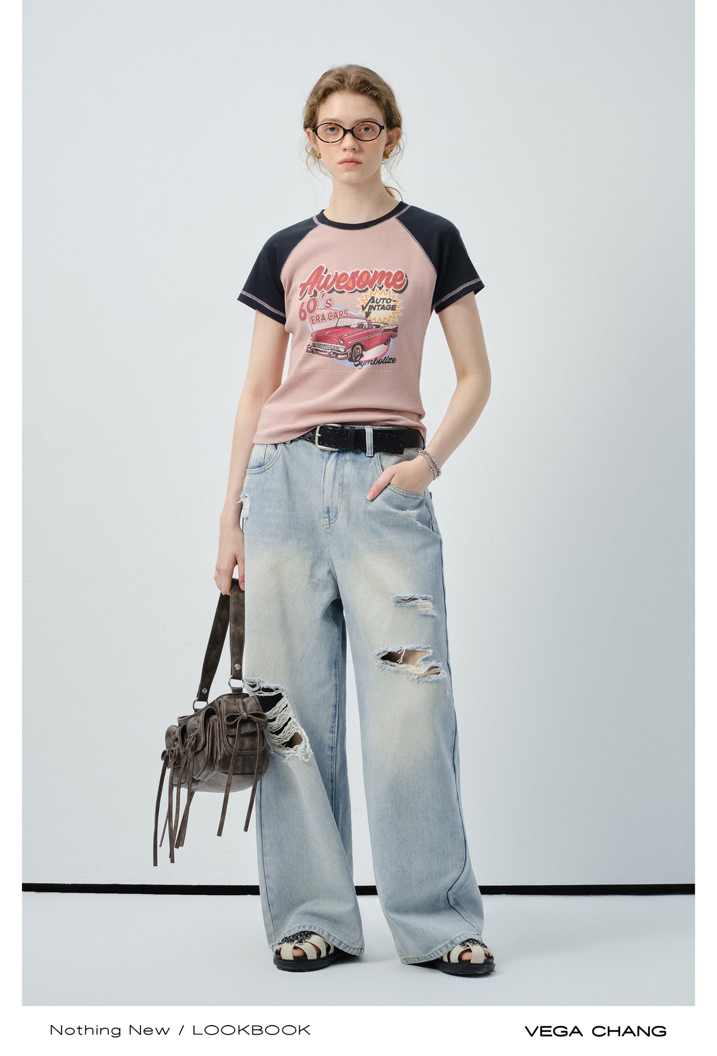 High-Waisted Distressed Straight Jeans