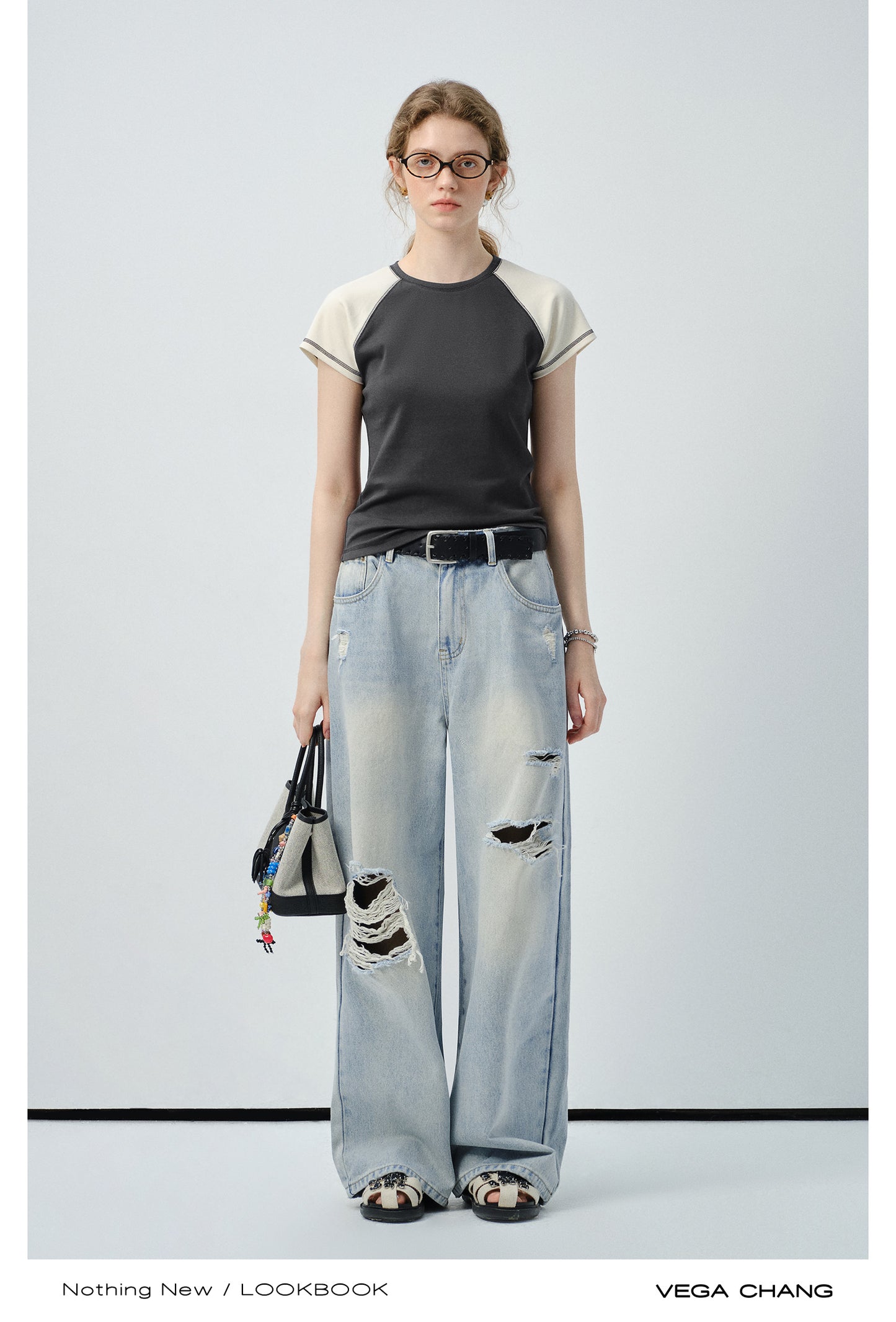 High-Waisted Distressed Straight Jeans