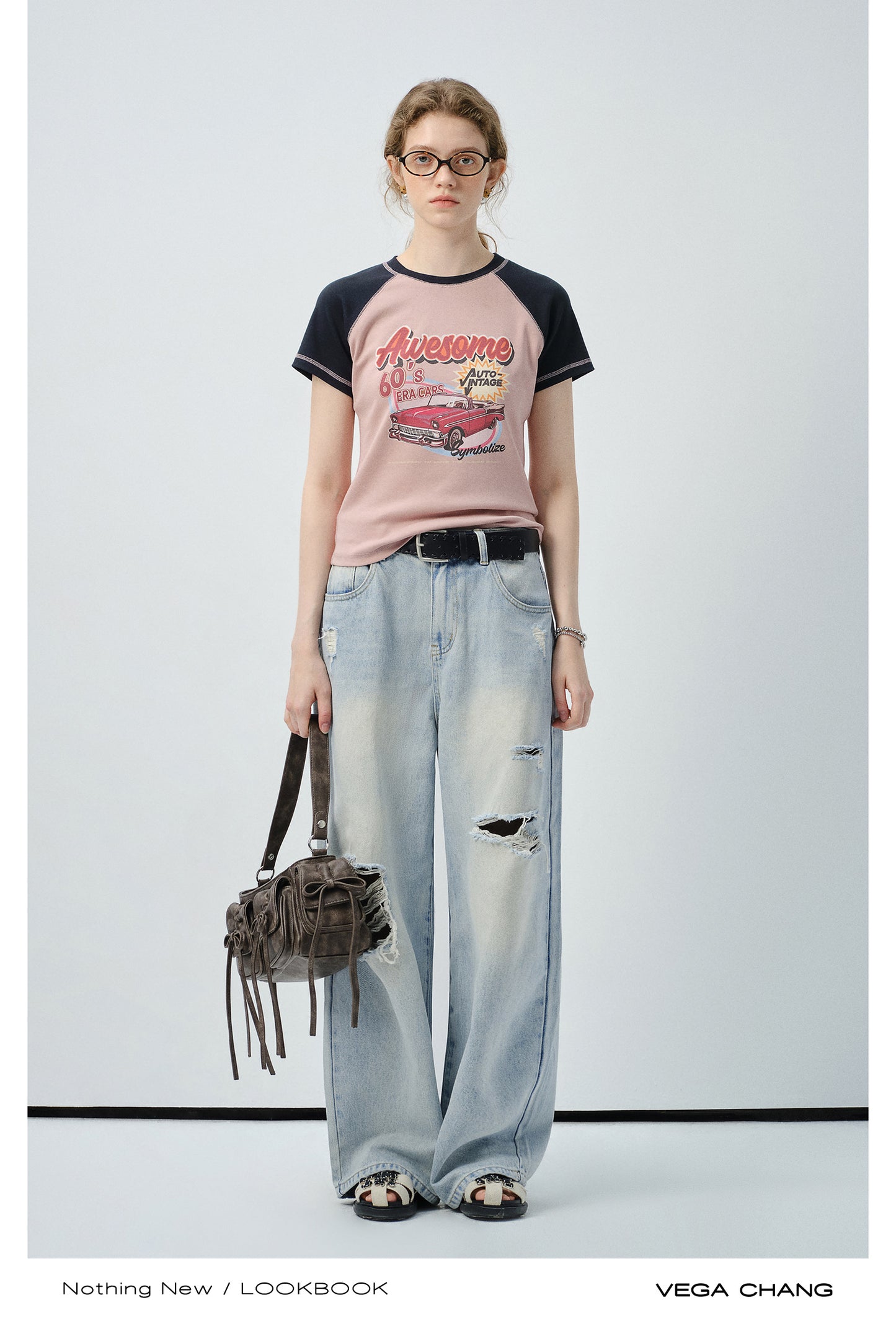 High-Waisted Distressed Straight Jeans