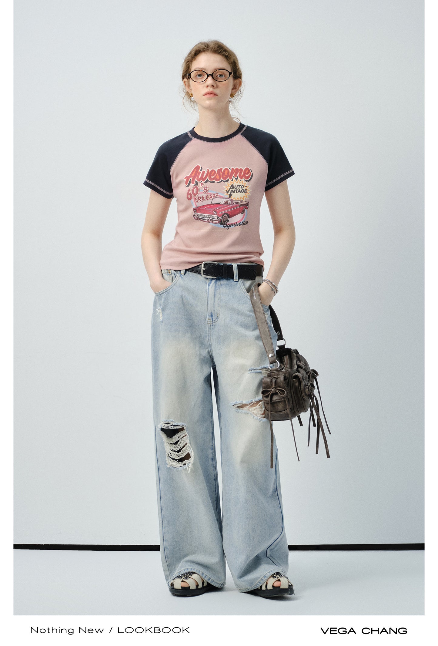 High-Waisted Distressed Straight Jeans
