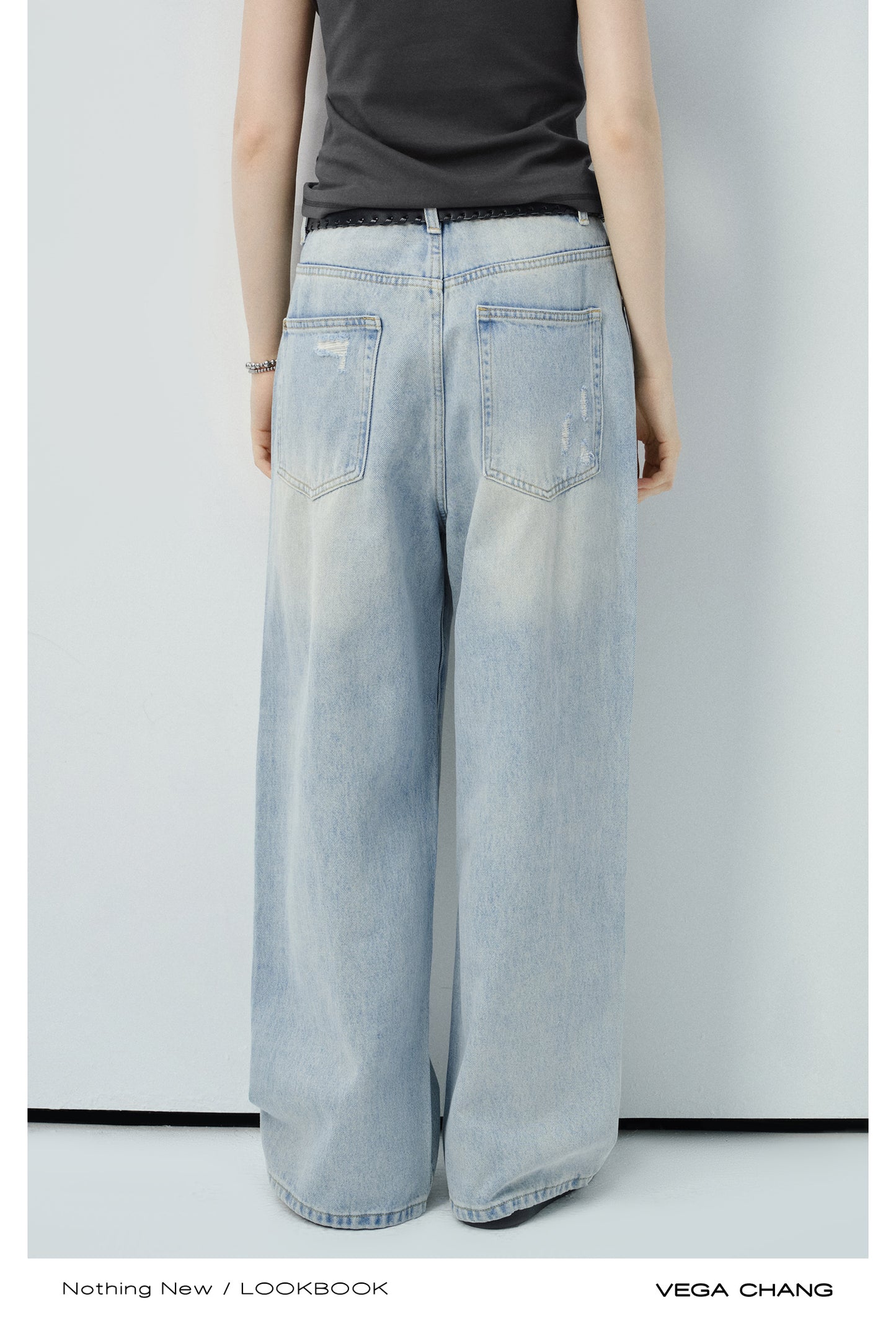 High-Waisted Distressed Straight Jeans