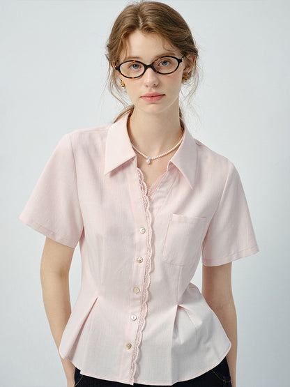 Lace Trimmed Waist-Fitted Shirt