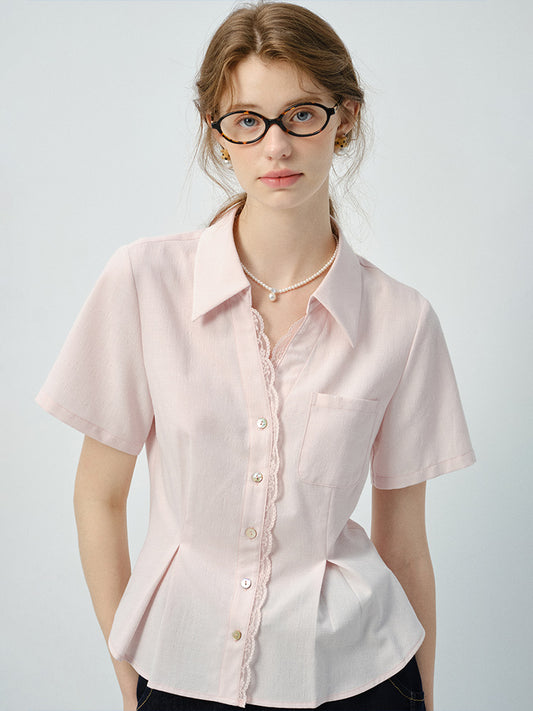 Lace Trimmed Waist-Fitted Shirt