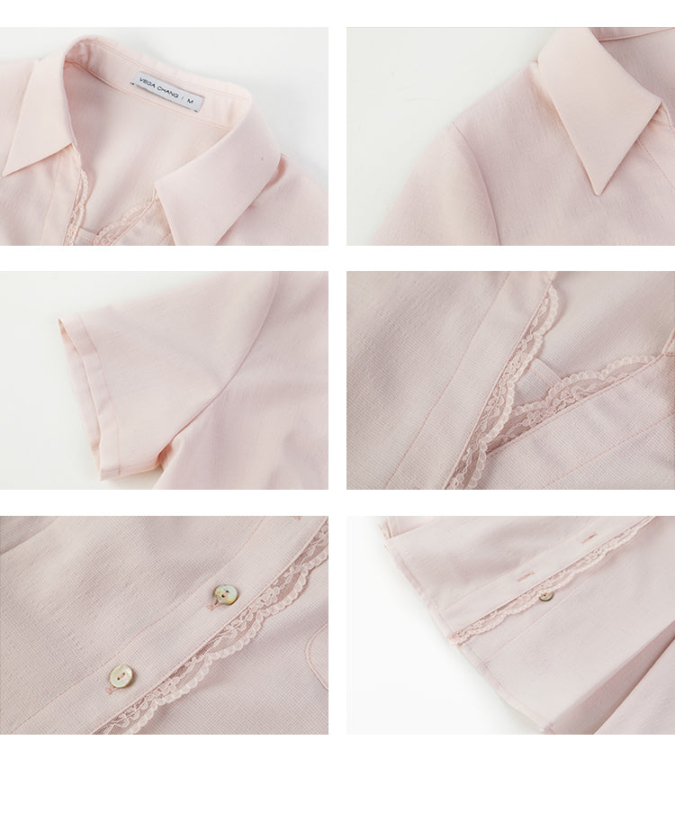 Lace Trimmed Waist-Fitted Shirt