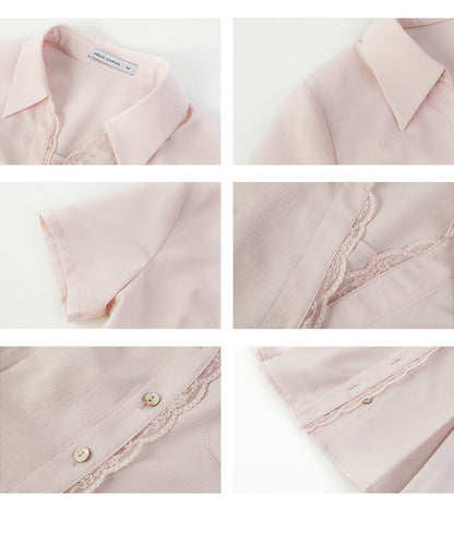 Lace Trimmed Waist-Fitted Shirt