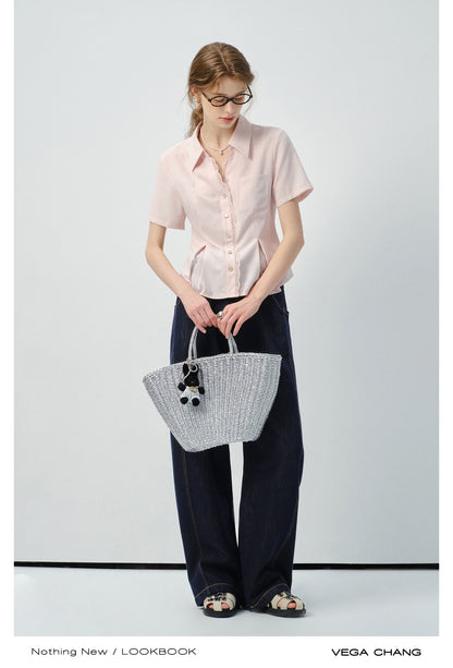 Lace Trimmed Waist-Fitted Shirt