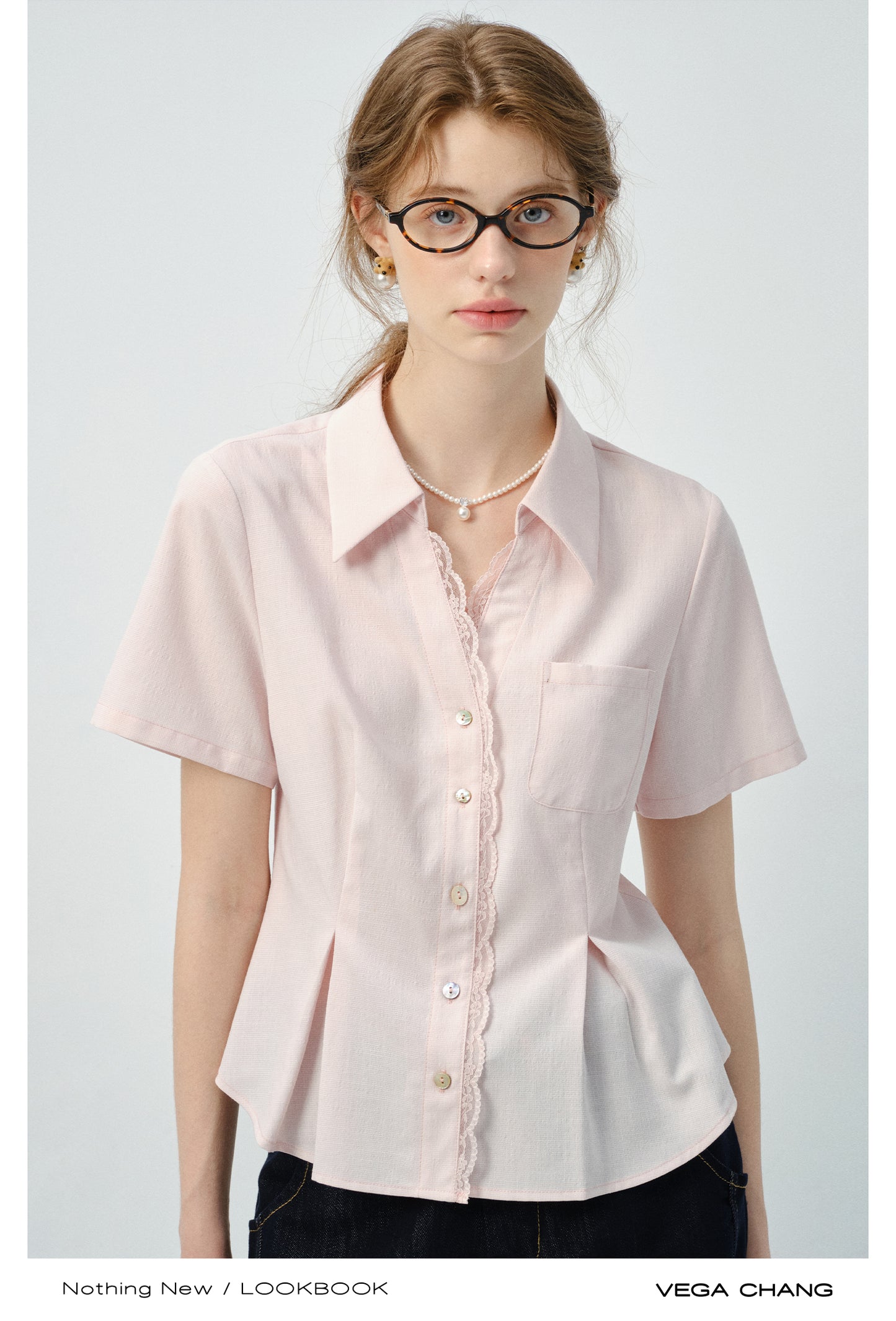 Lace Trimmed Waist-Fitted Shirt