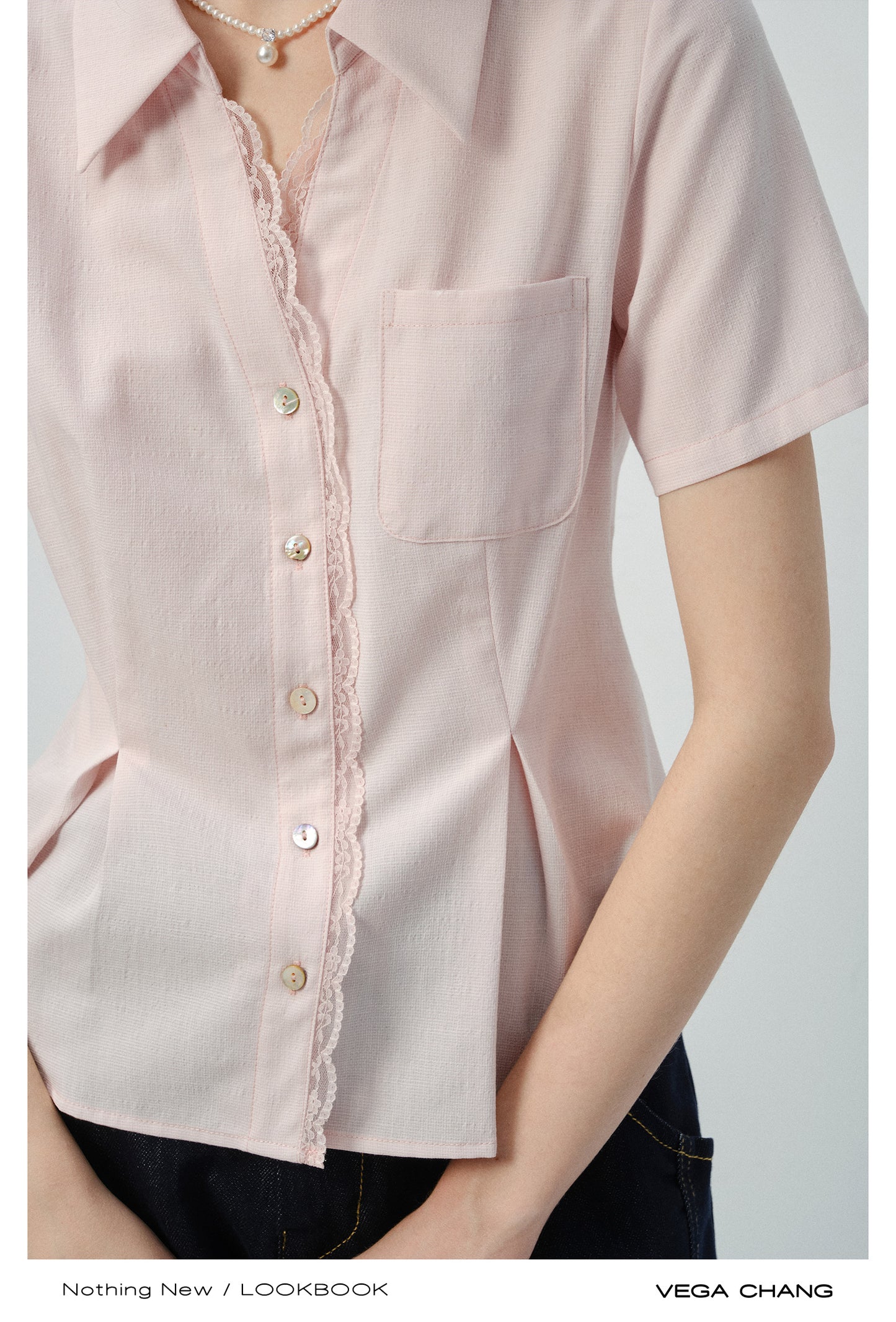 Lace Trimmed Waist-Fitted Shirt