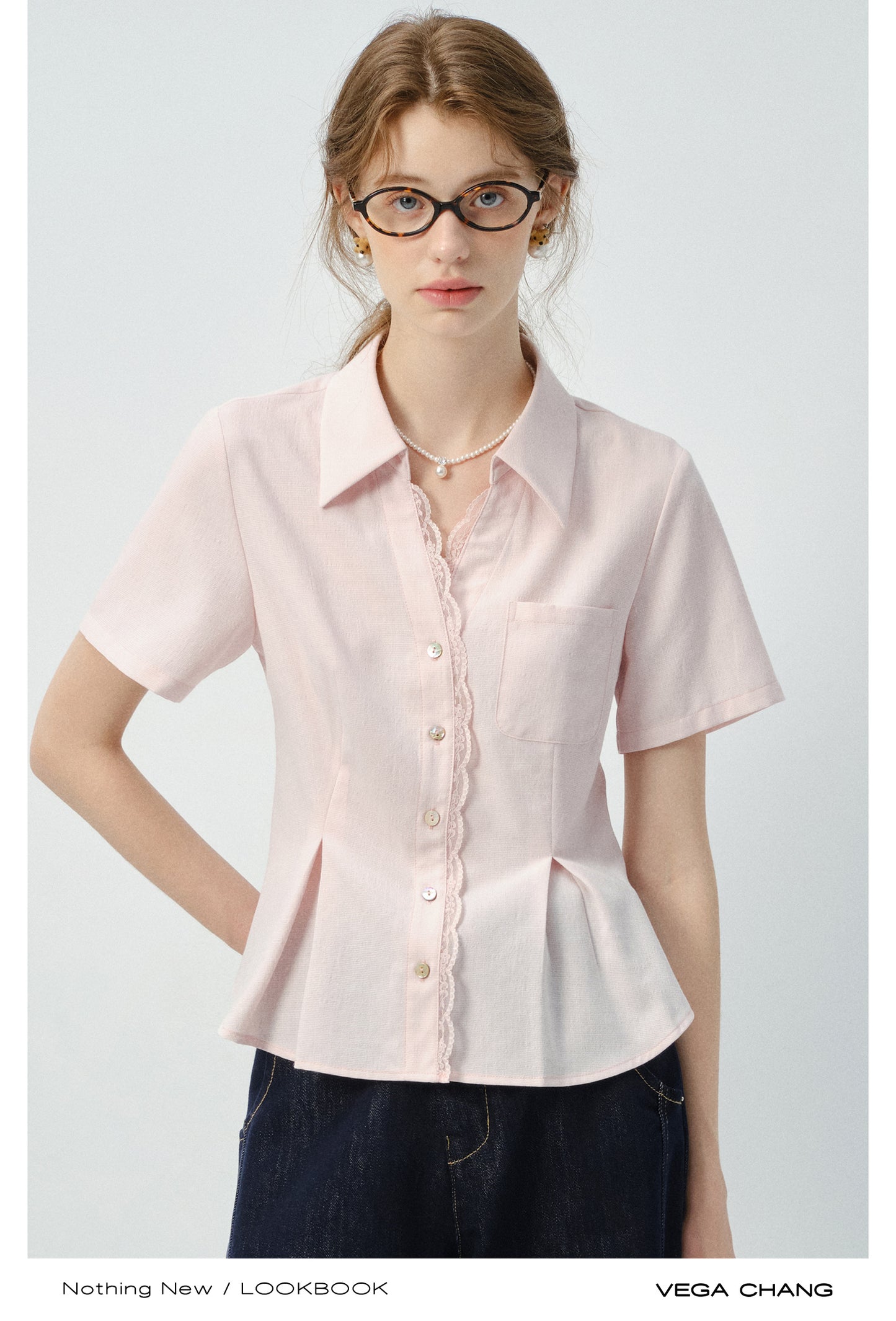 Lace Trimmed Waist-Fitted Shirt