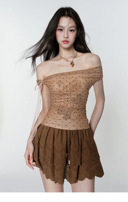 Dotted Floral Off-Shoulder Top
