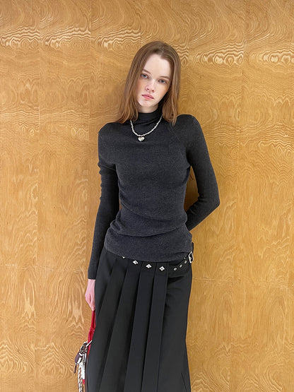 High-Neck Australian Wool Blend Knit Top