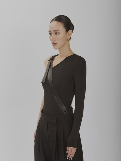 One Shoulder Fitted Top With Faux Leather Belt