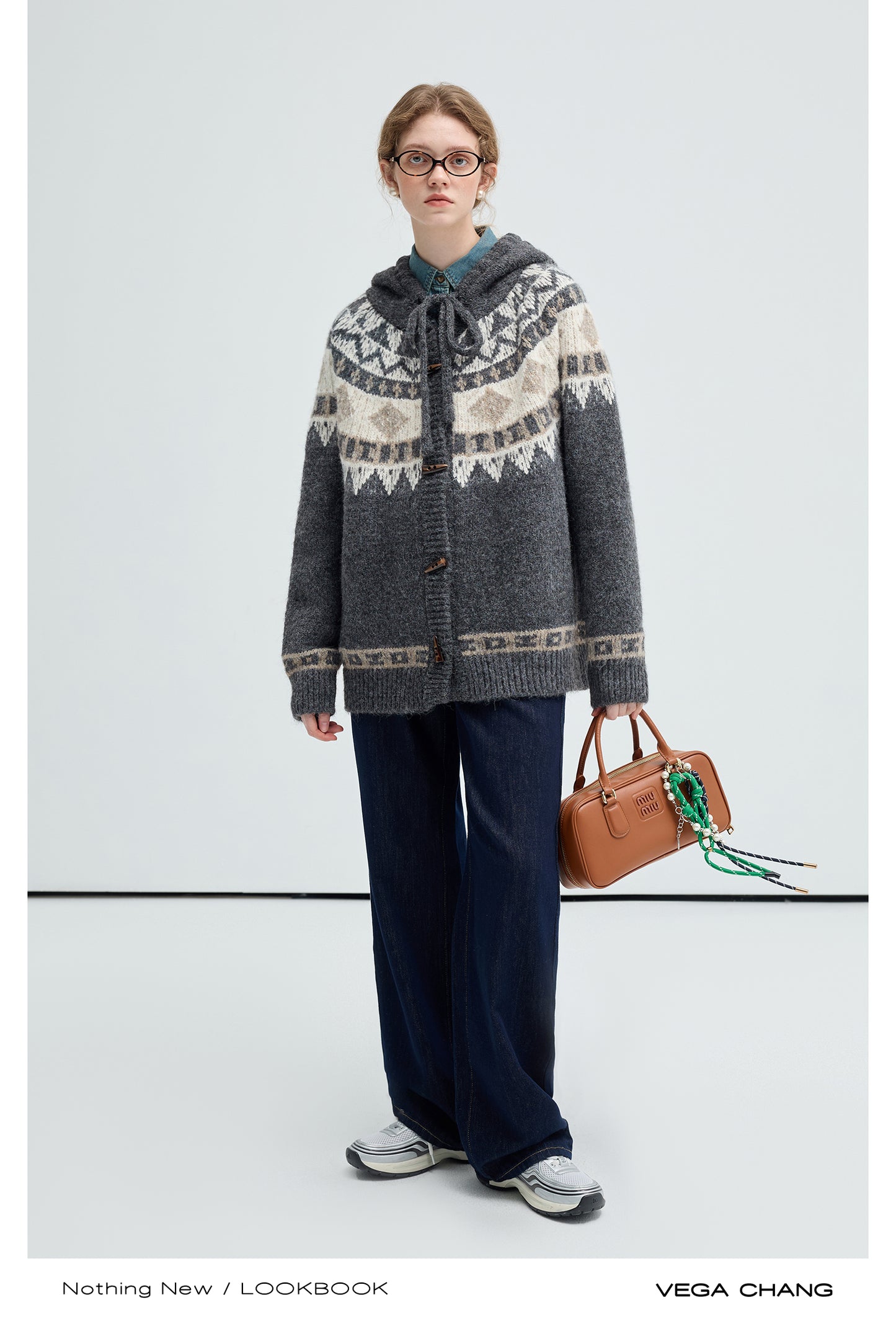 Nordic Style Fair Isle Hooded Toggle Cardigan