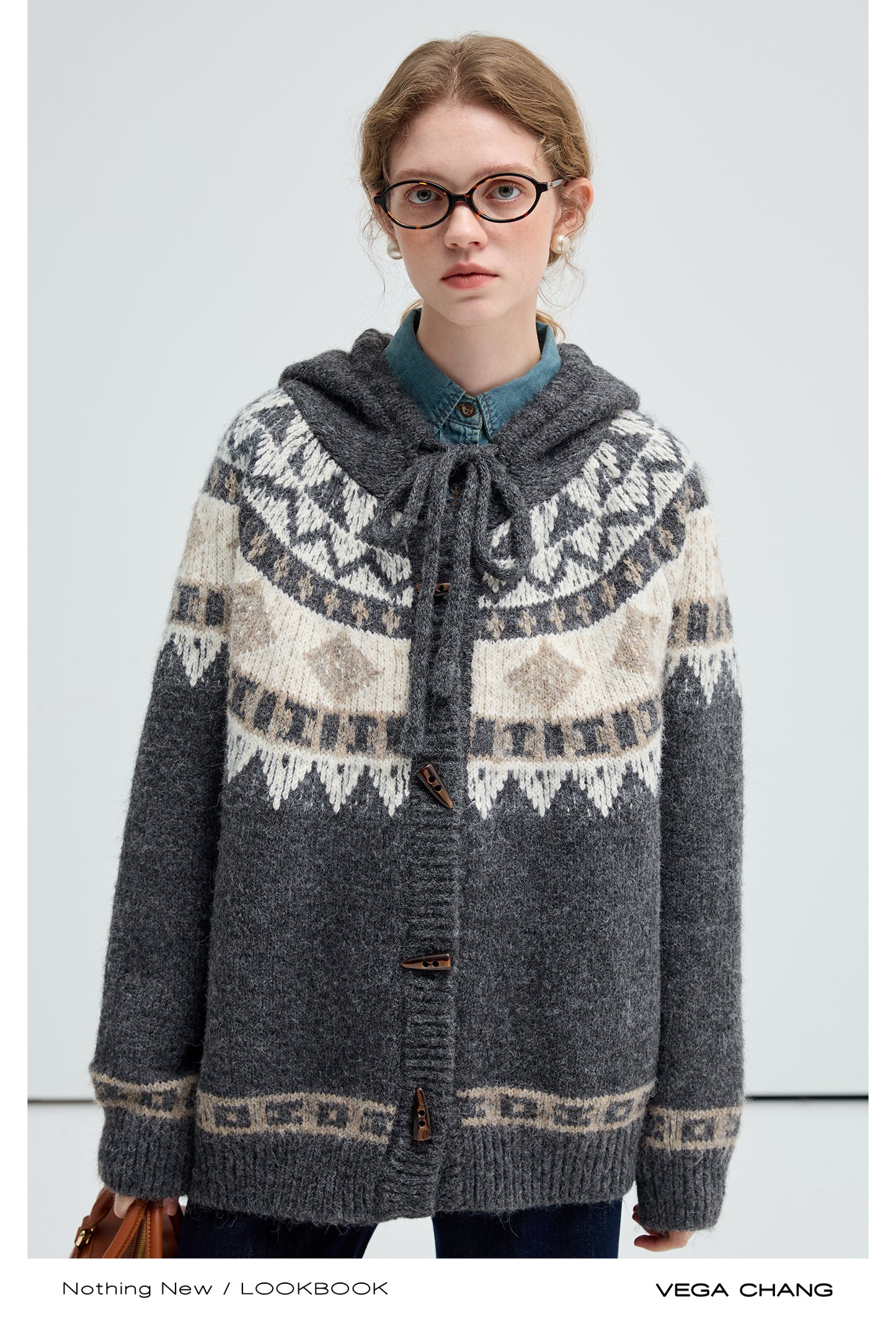 Nordic Style Fair Isle Hooded Toggle Cardigan