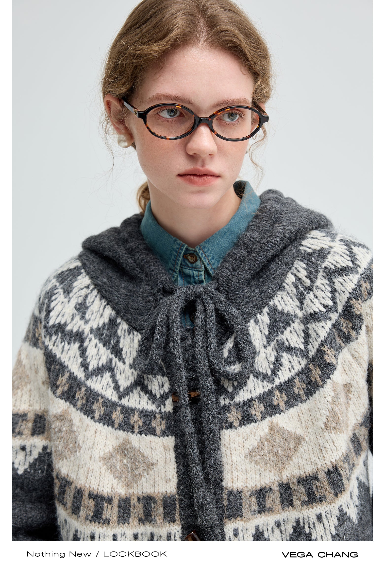 Nordic Style Fair Isle Hooded Toggle Cardigan