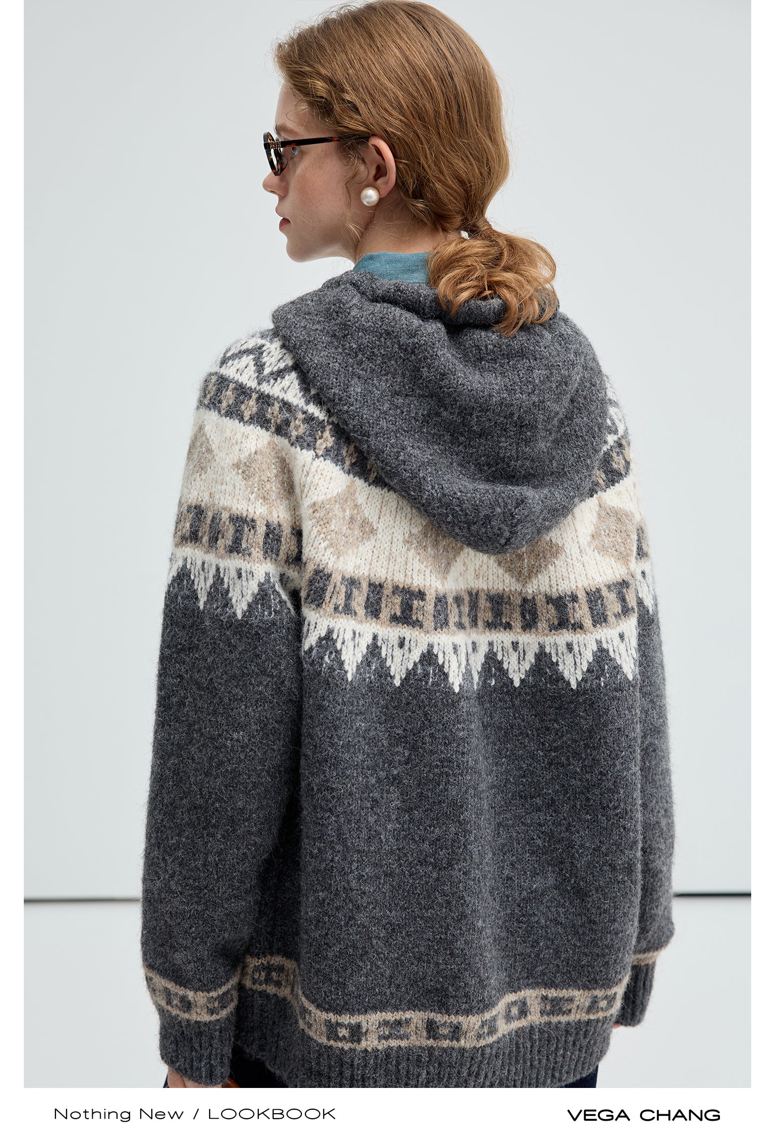 Nordic Style Fair Isle Hooded Toggle Cardigan