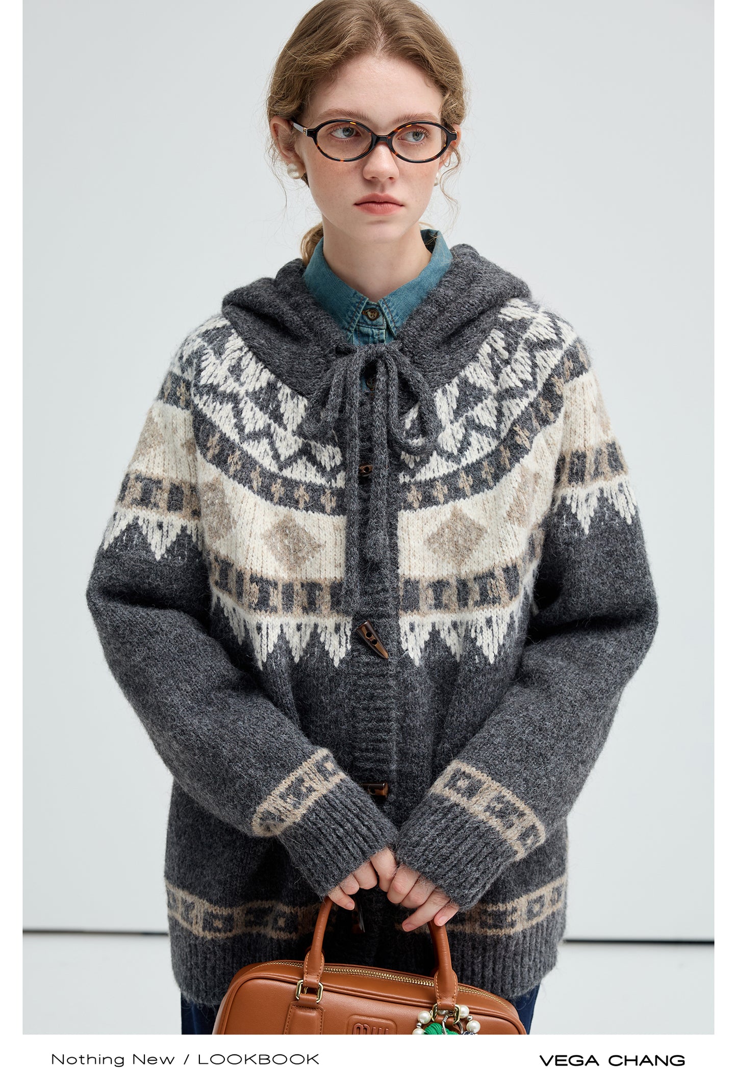 Nordic Style Fair Isle Hooded Toggle Cardigan