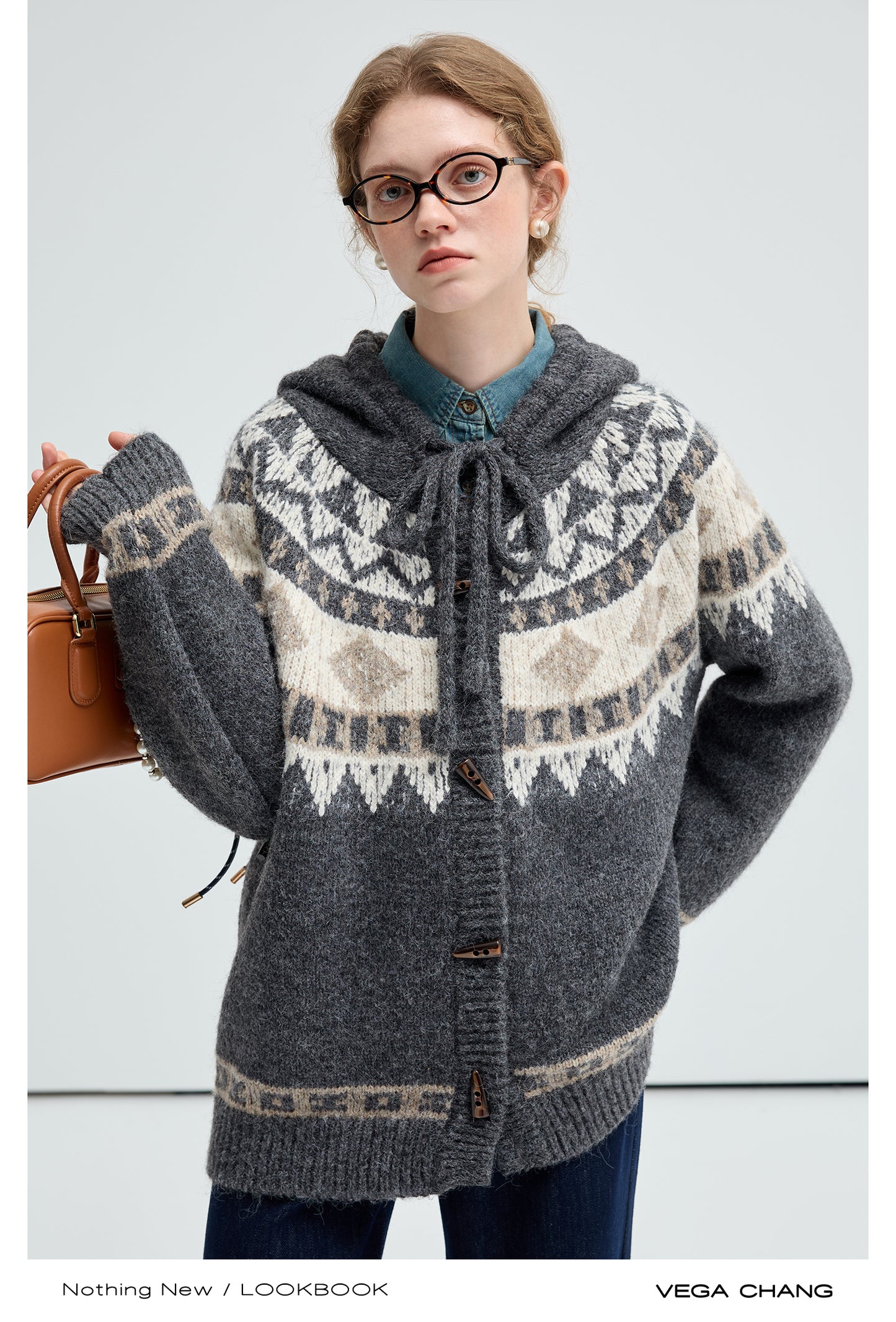 Nordic Style Fair Isle Hooded Toggle Cardigan