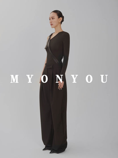 Floor-Length Curved Pintuck Trousers