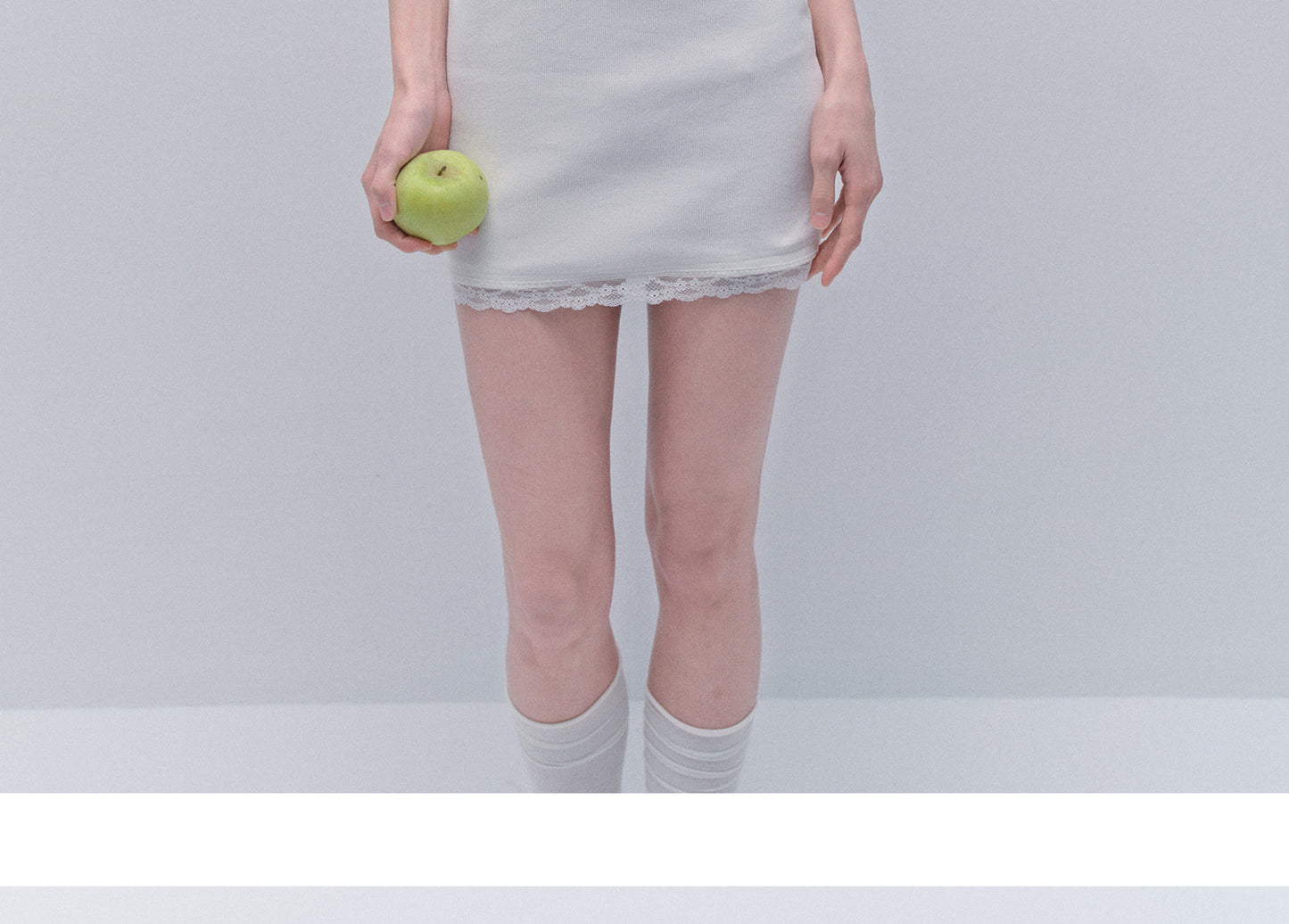 Basic Lace-Trimmed Henley Neck Ribbed Mini Dress