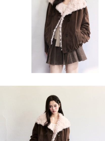 Faux Suede Jacket With Fur Lapel
