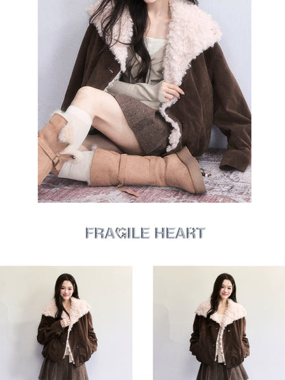 Faux Suede Jacket With Fur Lapel