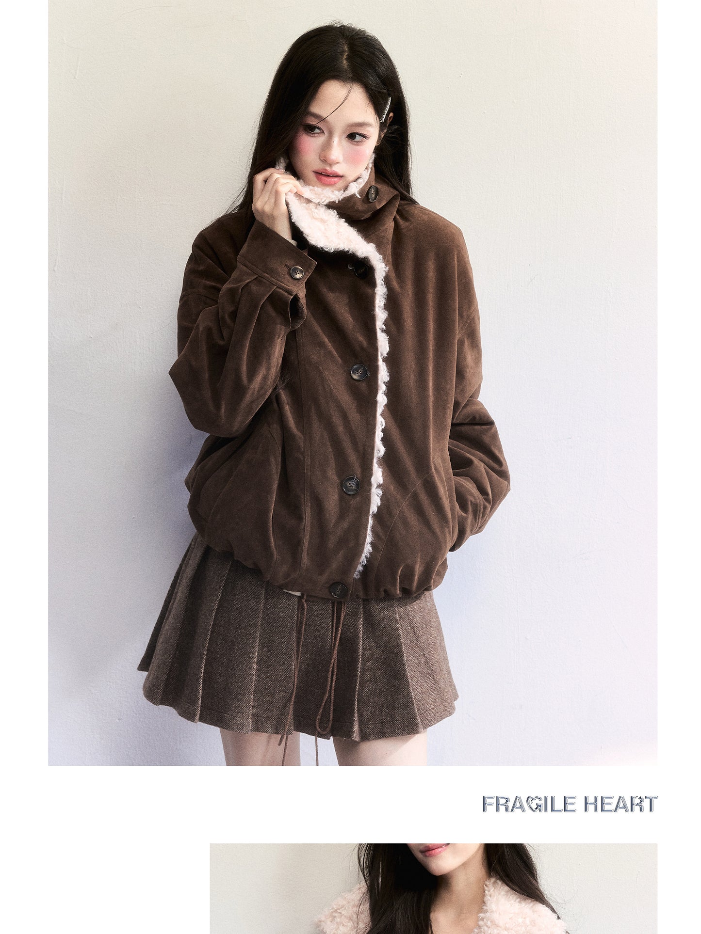 Faux Suede Jacket With Fur Lapel