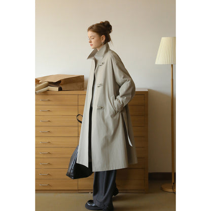 Stand-Collar Minimal Belted Coat