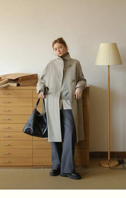 Stand-Collar Minimal Belted Coat