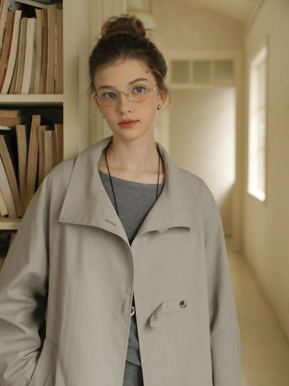 Stand-Collar Minimal Belted Coat