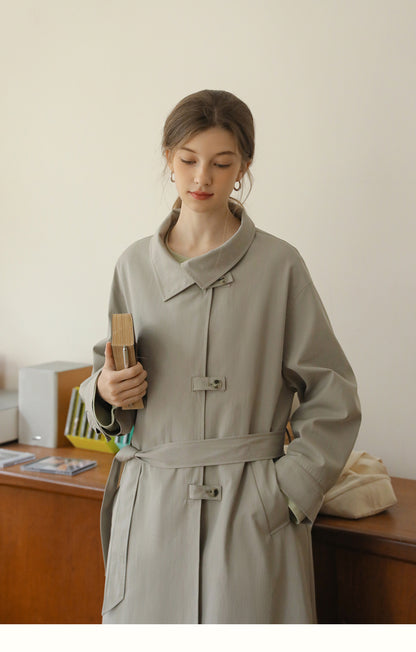 Stand-Collar Minimal Belted Coat