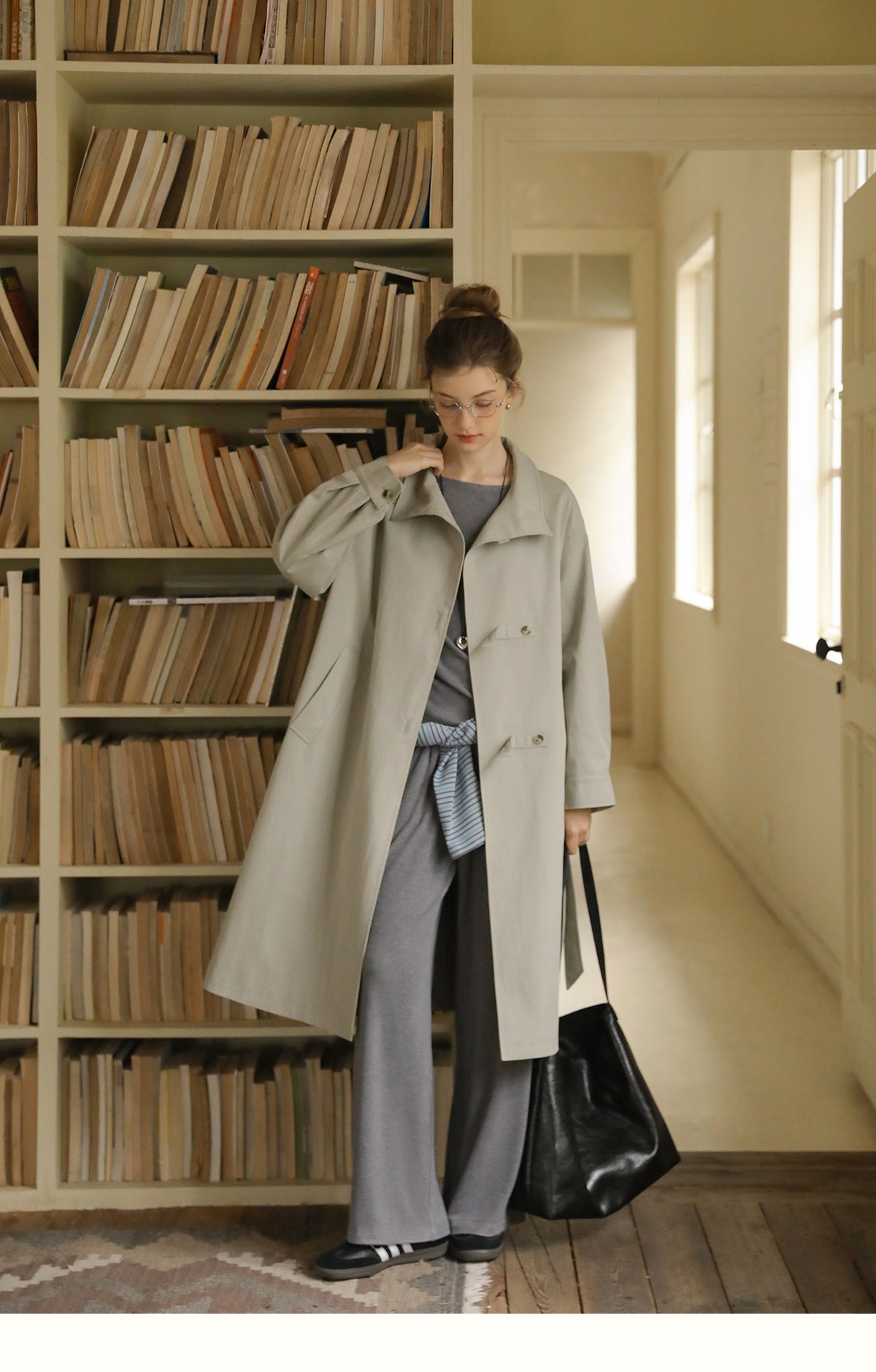 Stand-Collar Minimal Belted Coat