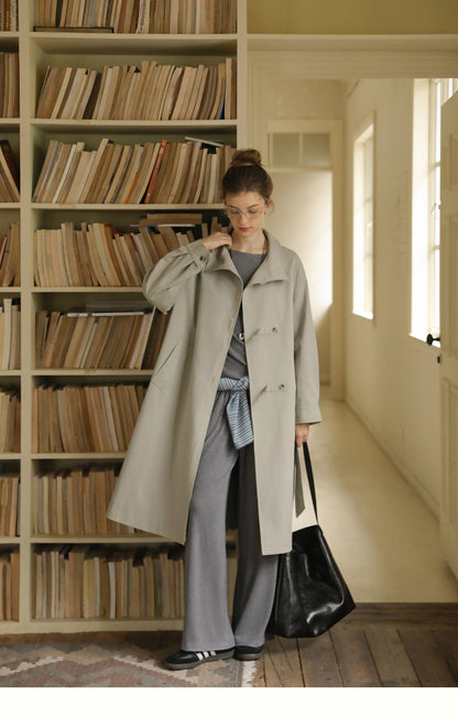 Stand-Collar Minimal Belted Coat