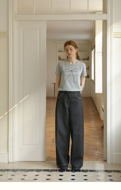 Skinny Ribbon Bow Embroidered Heavyweight T-Shirt
