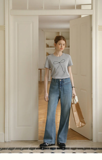 Skinny Ribbon Bow Embroidered Heavyweight T-Shirt