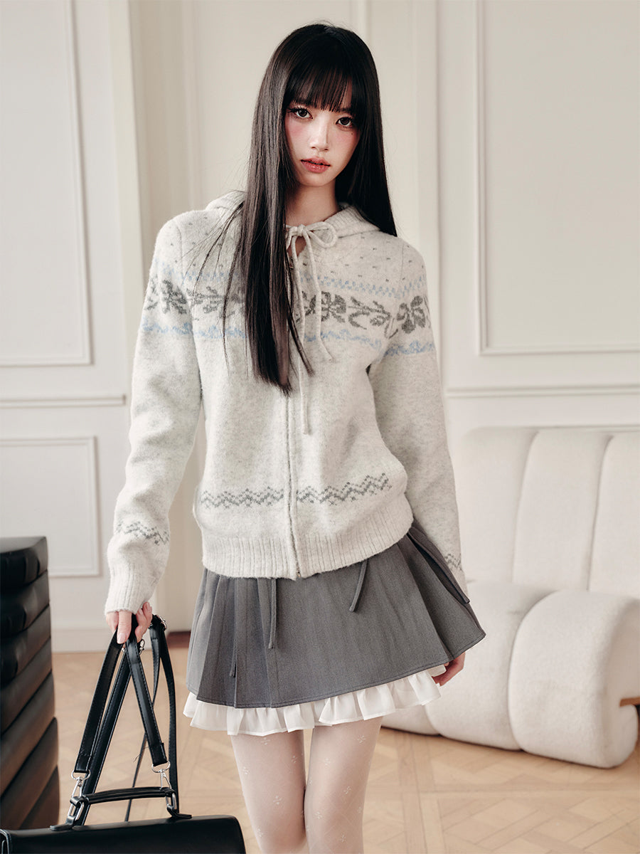Zip-Up Hooded Fair Isle Knit Top